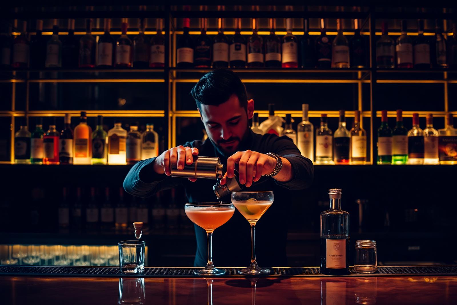 Bartender using premium bar equipment during service